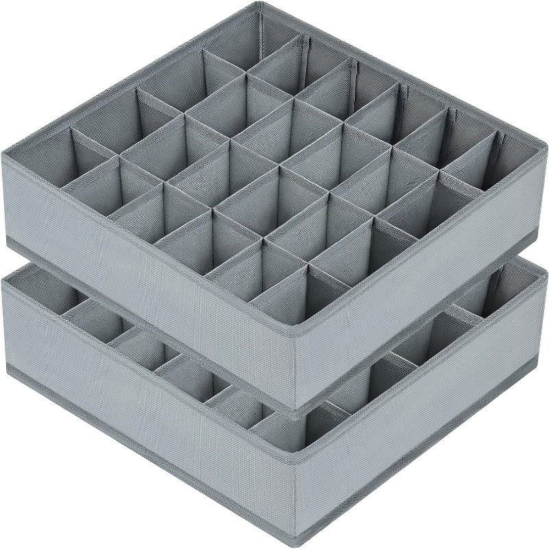 Sock Organizer Tray - 2Pcs 24-Compartment Fabric Socks & Underwear