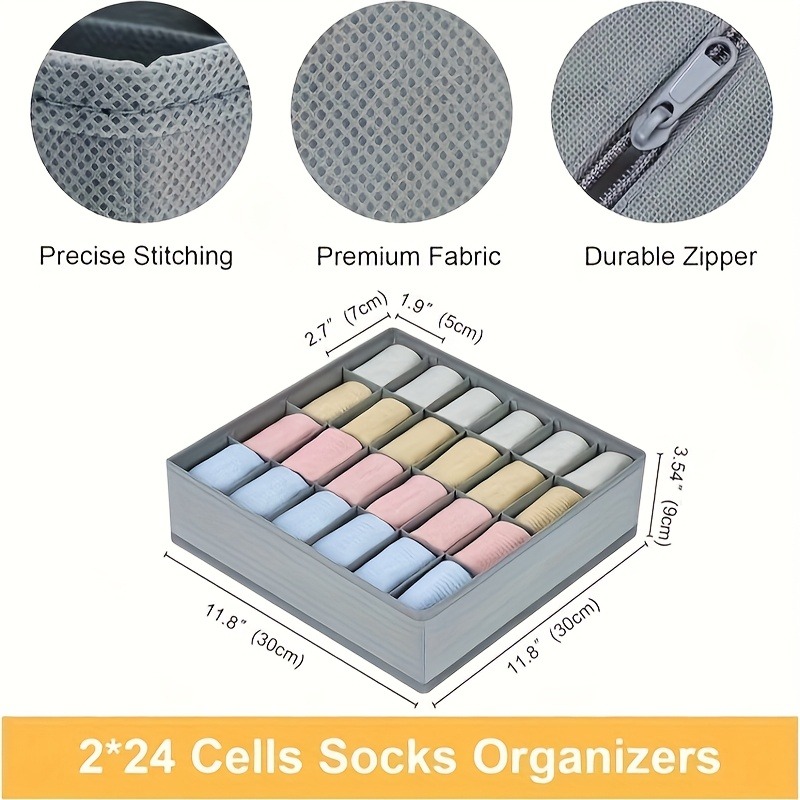 2Pcs 24-Compartment Fabric Soc - Sock Organizer Tray ulasan dan harga